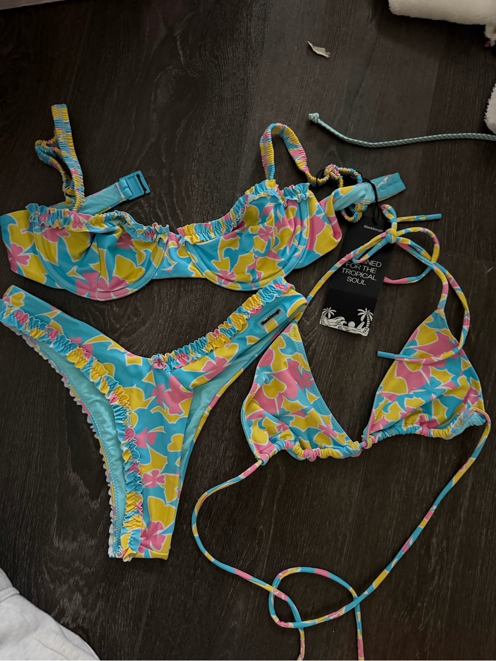 Blackbough Kids Two-Piece Tropical Floral Bikini in Aqua, Pink & Yellow